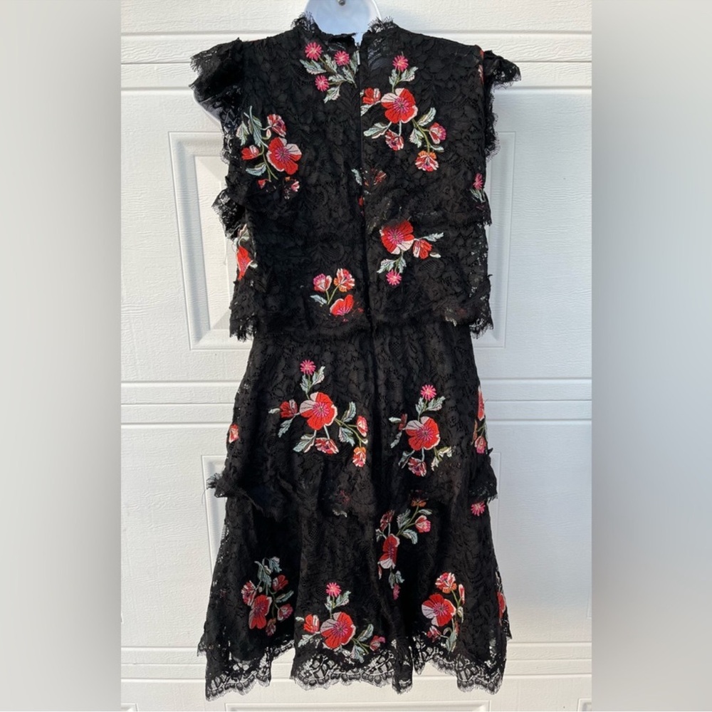 Rebecca Taylor dress floral lace tierred 8 black